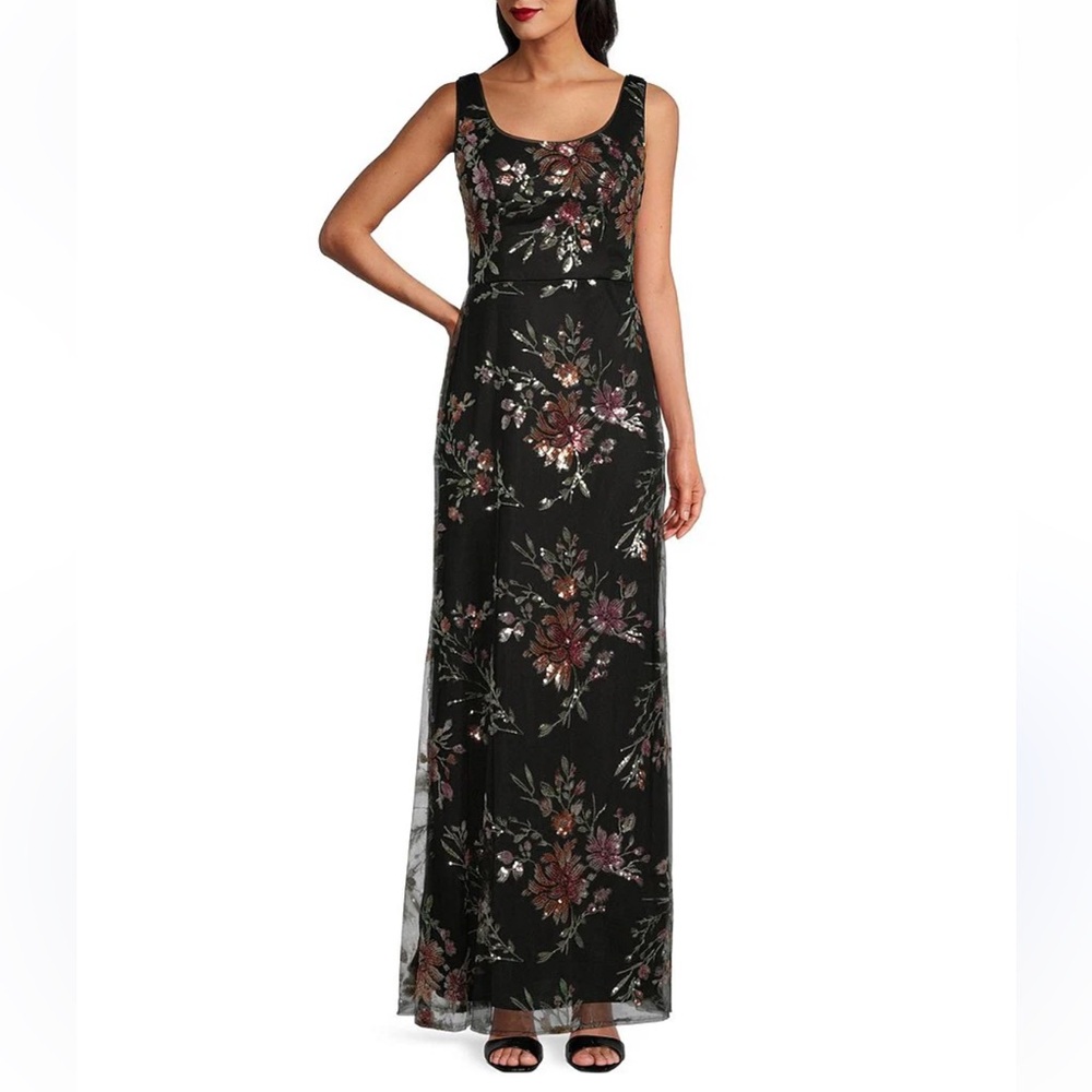 NWT Alex Evenings Sequin Floral Scoop Neck Sleeveless Sheath Dress